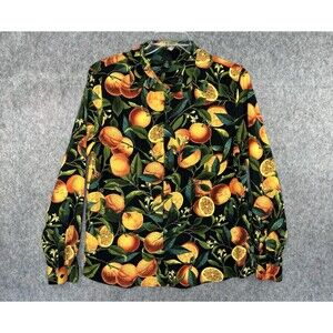 H&M Shirt Men's L Black Long Sleeve Button Up Orange Tree Print